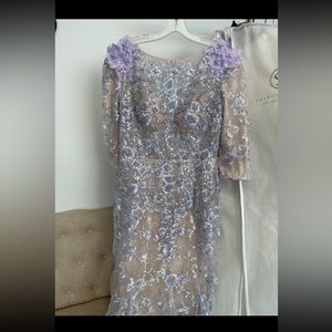 Mac Duggal Lavender Sequin Floral Mermaid Gown ALTERED TO MODEST Sleeves added